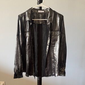 Vintage Calvin Klein Women’s Metallic Button-Up Shirt